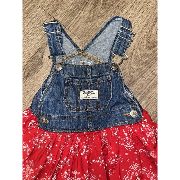 OshKosh B'Gosh Little Girls‎ 9M Denim Overall Bandana Dress Paisley Western - Picture 3 of 5
